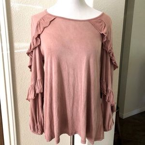 Entro Womens Dusty Rose Top Pink Stretch Soft Ruffle Large Comfort